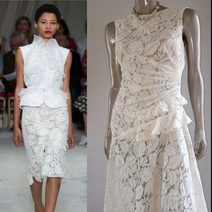 ♧$3,800 NEW OSCAR DE LA RENTA STUNNING IVORY WHITE FLORAL GUIPURE LACE DRESS 0